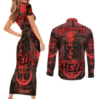 Demon Skull Couples Matching Short Sleeve Bodycon Dress and Long Sleeve Button Shirts Welcome to Hell - Wonder Print Shop