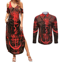 Demon Skull Couples Matching Summer Maxi Dress and Long Sleeve Button Shirts Welcome to Hell - Wonder Print Shop