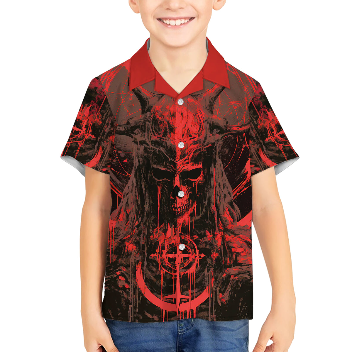 Demon Skull Kid Hawaiian Shirt Welcome to Hell - Wonder Print Shop