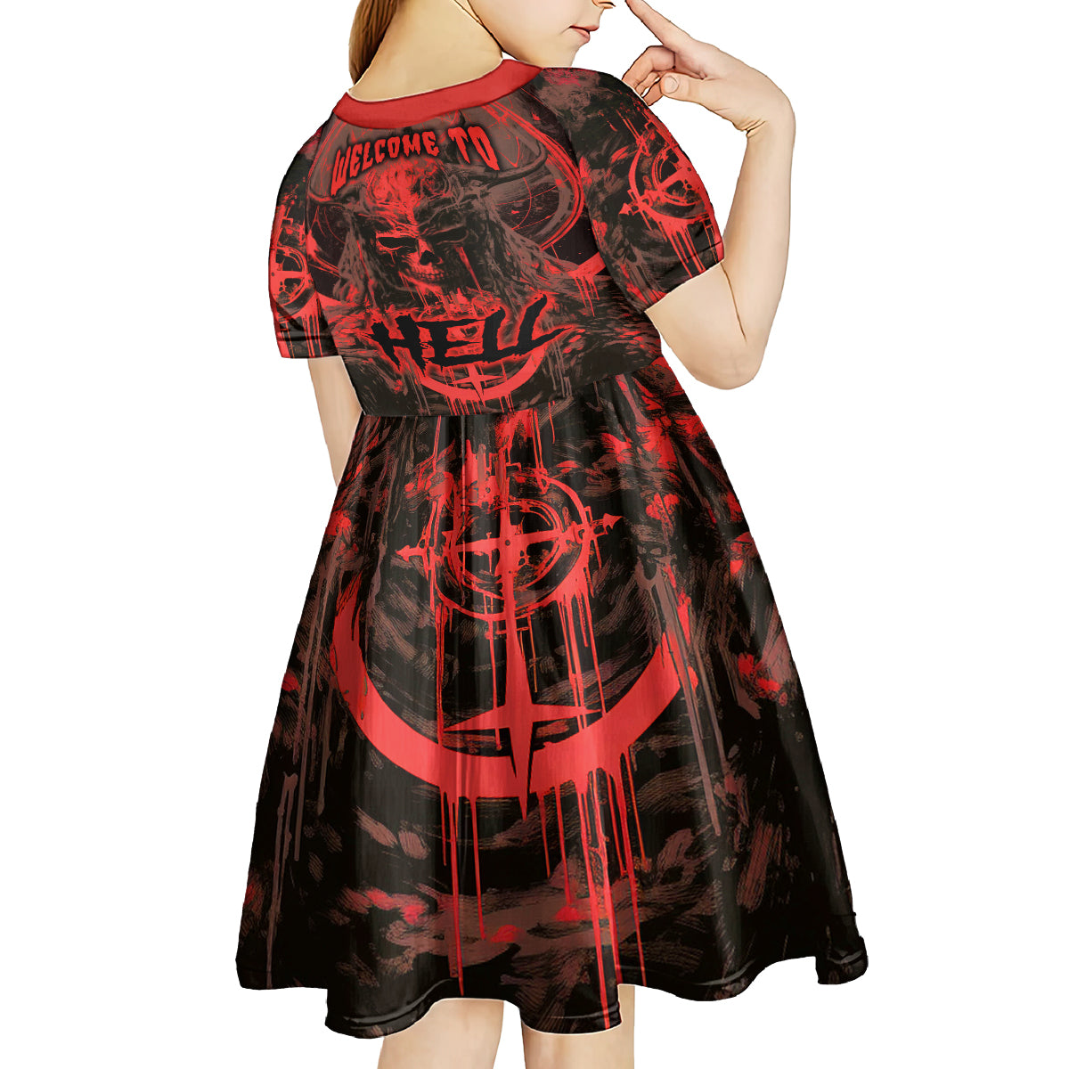 Demon Skull Kid Short Sleeve Dress Welcome to Hell - Wonder Print Shop
