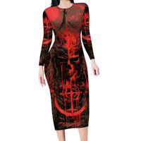 Demon Skull Long Sleeve Bodycon Dress Welcome to Hell - Wonder Print Shop