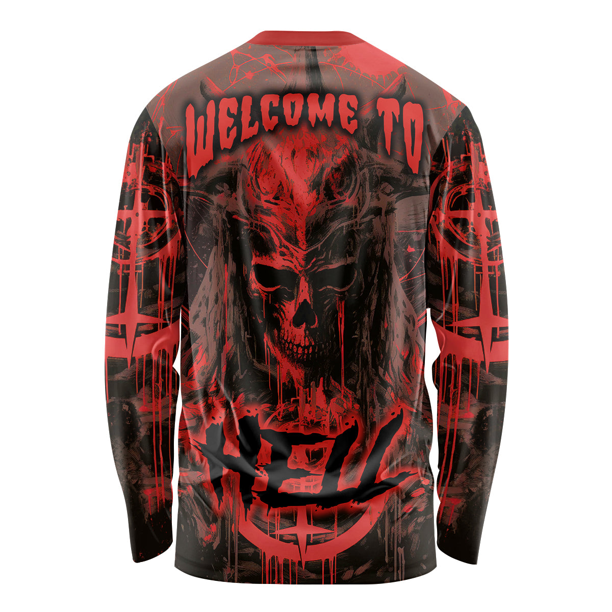 Demon Skull Long Sleeve Shirt Welcome to Hell - Wonder Print Shop