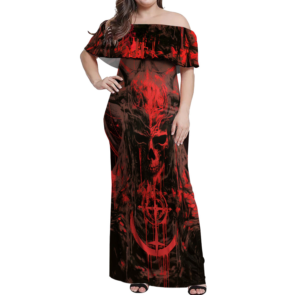 Demon Skull Off Shoulder Maxi Dress Welcome to Hell - Wonder Print Shop