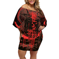 Demon Skull Off Shoulder Short Dress Welcome to Hell - Wonder Print Shop