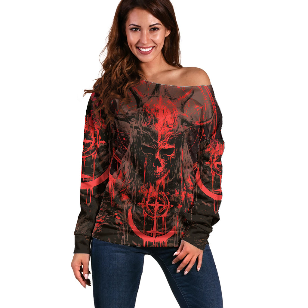 Demon Skull Off Shoulder Sweater Welcome to Hell - Wonder Print Shop