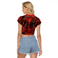 Demon Skull Raglan Cropped T Shirt Welcome to Hell - Wonder Print Shop