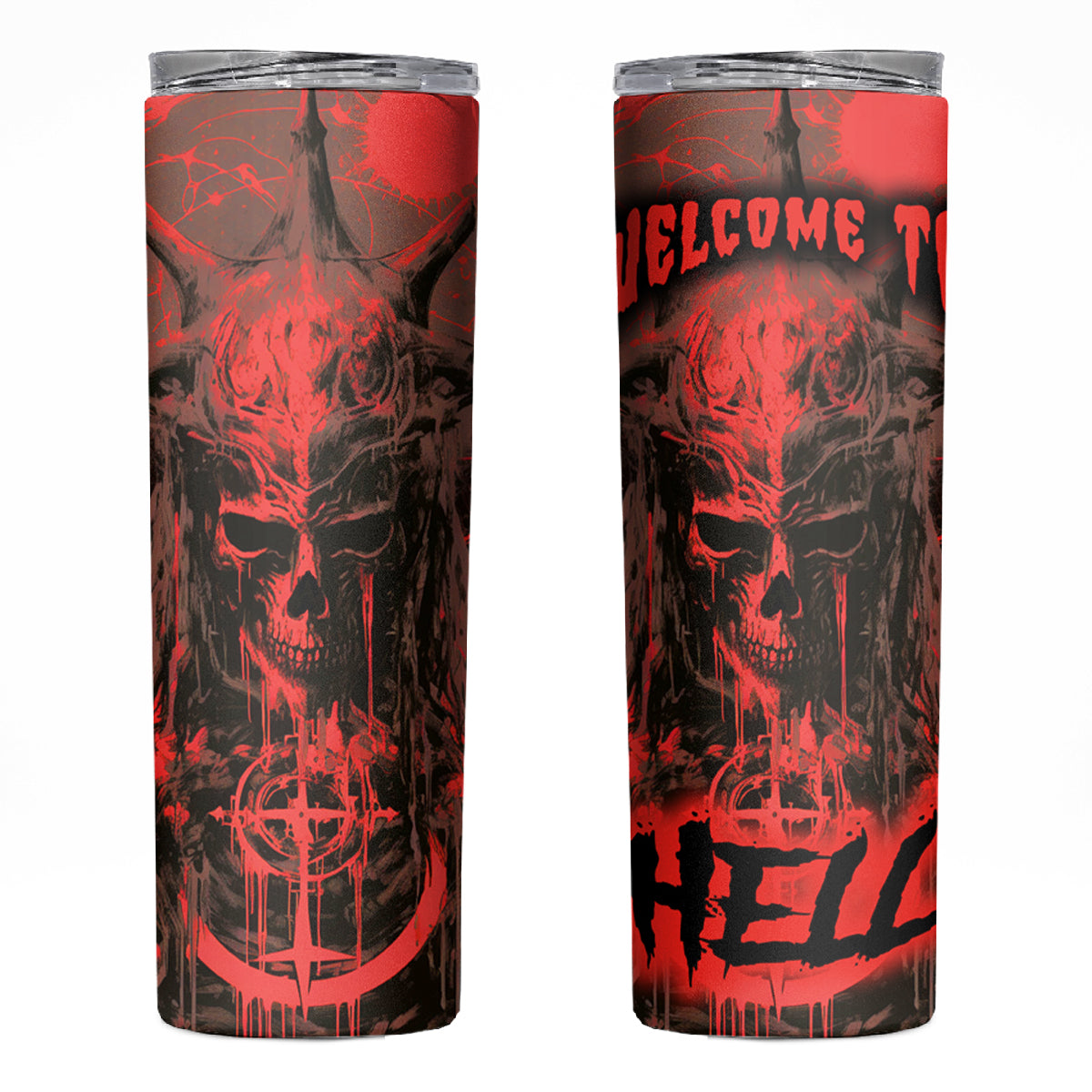 Demon Skull Skinny Tumbler Welcome to Hell - Wonder Print Shop