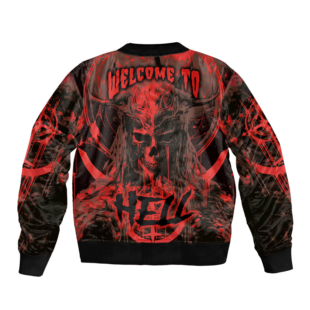 Demon Skull Sleeve Zip Bomber Jacket Welcome to Hell - Wonder Print Shop