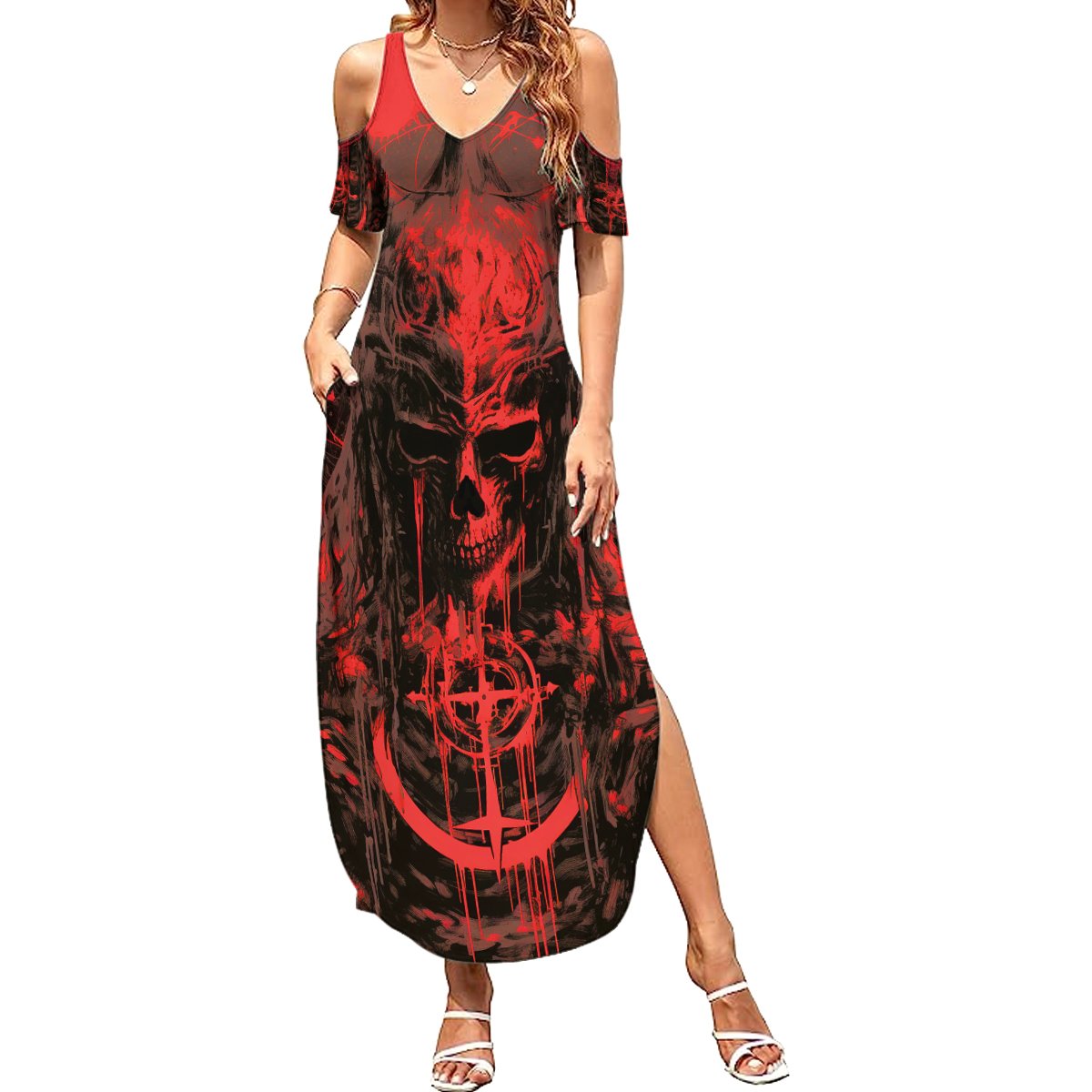 Demon Skull Summer Maxi Dress Welcome to Hell - Wonder Print Shop