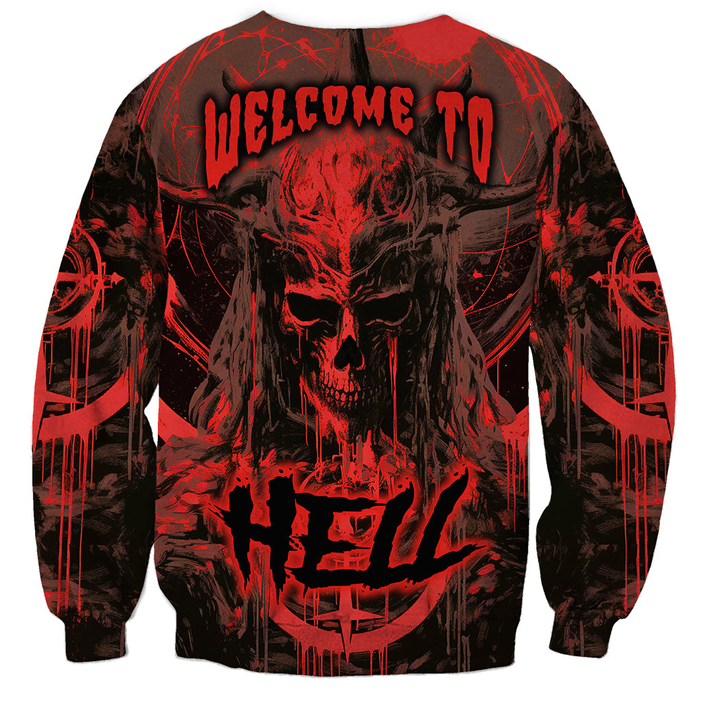 Demon Skull Sweatshirt Welcome to Hell - Wonder Print Shop
