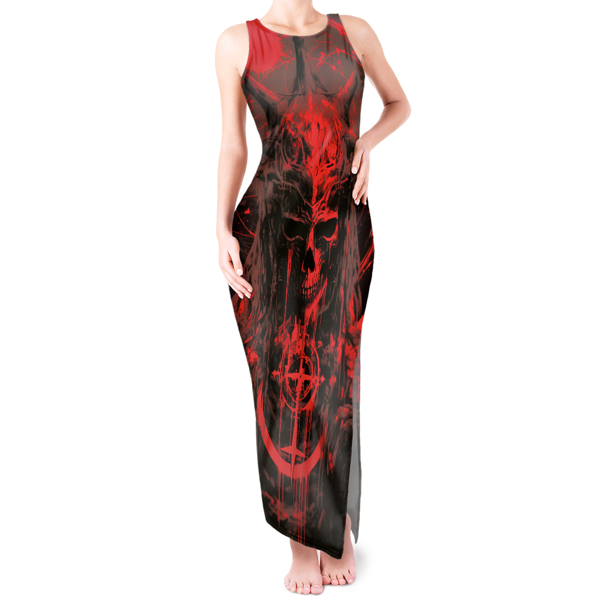 Demon Skull Tank Maxi Dress Welcome to Hell - Wonder Print Shop