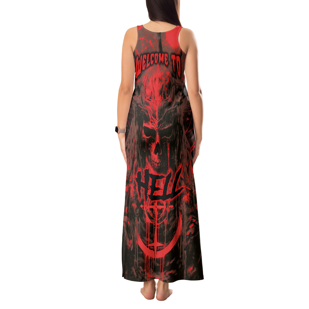 Demon Skull Tank Maxi Dress Welcome to Hell - Wonder Print Shop