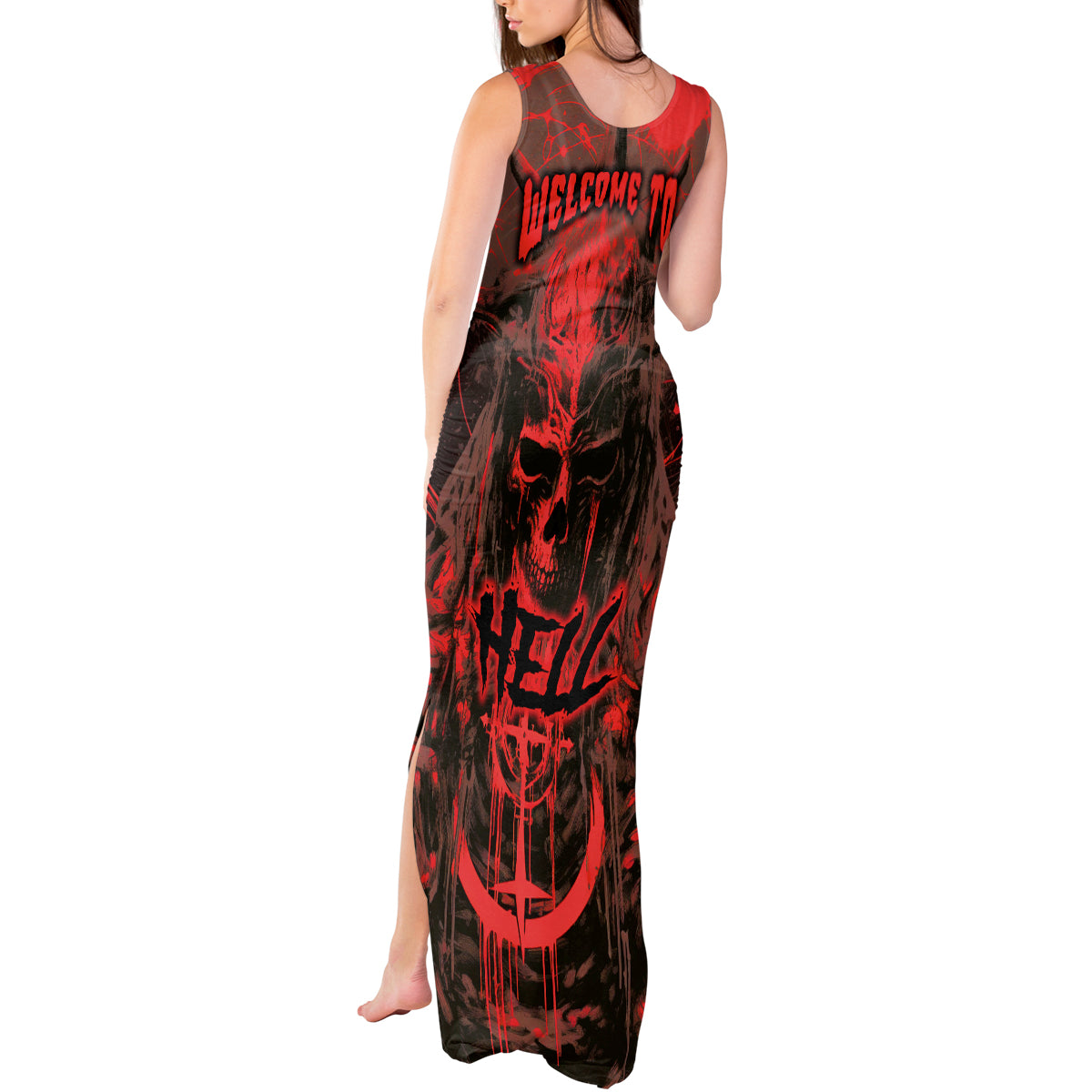 Demon Skull Tank Maxi Dress Welcome to Hell - Wonder Print Shop