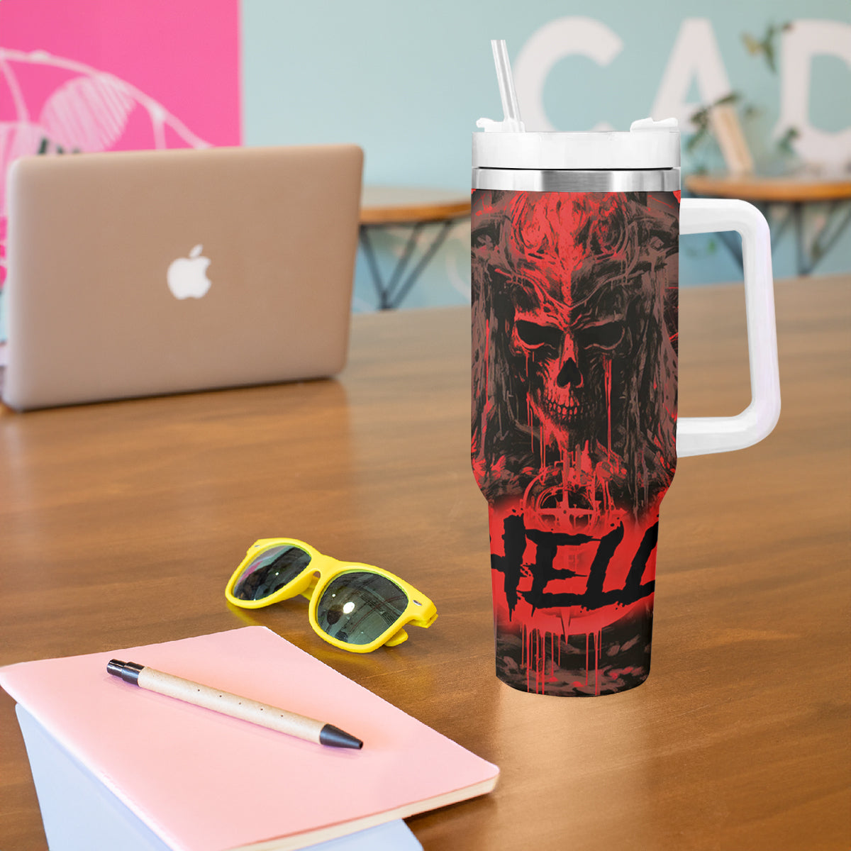 Demon Skull Tumbler With Handle Welcome to Hell - Wonder Print Shop