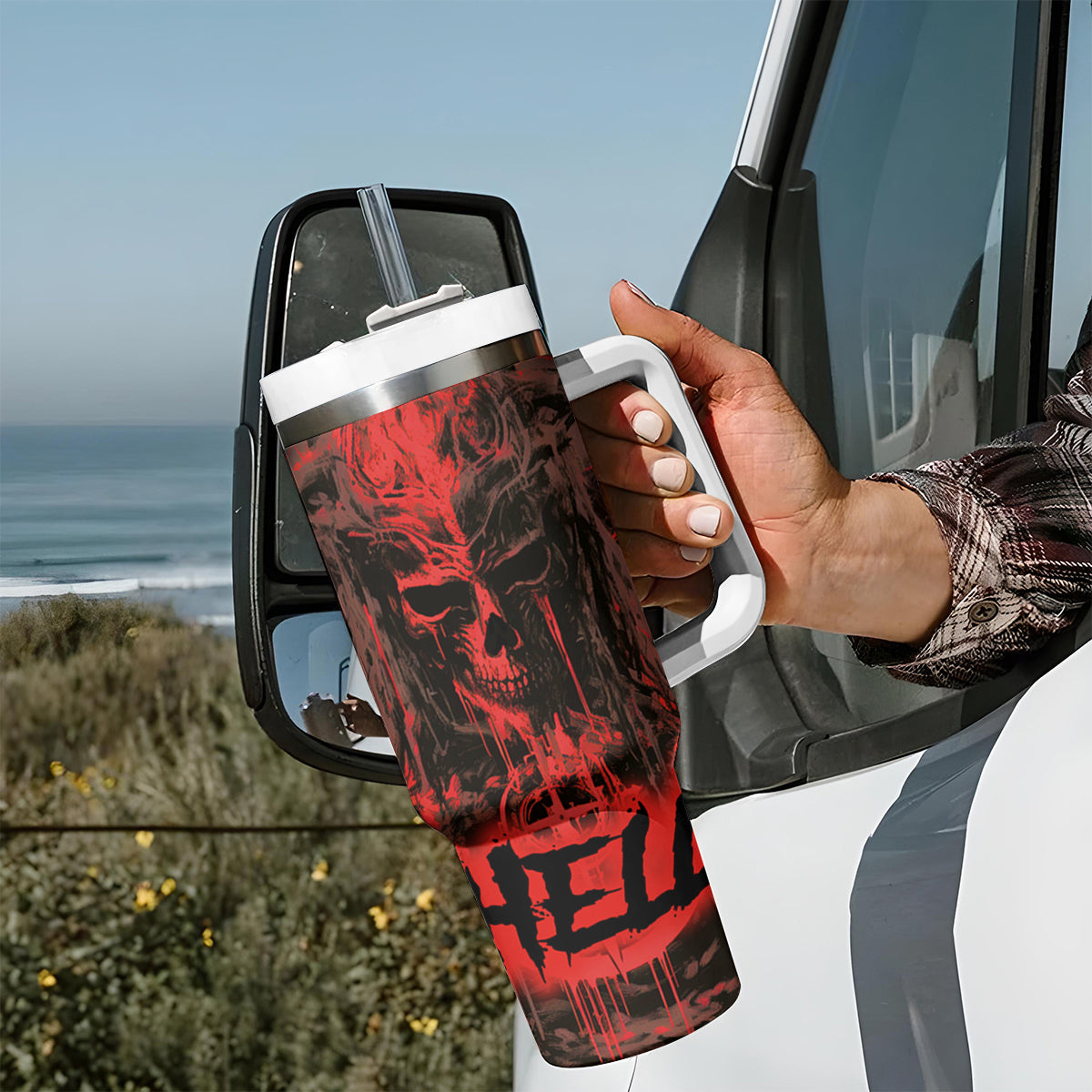 Demon Skull Tumbler With Handle Welcome to Hell - Wonder Print Shop