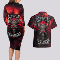 Demon Skull Couples Matching Long Sleeve Bodycon Dress and Hawaiian Shirt You Better Pray I Don't Get Up - Wonder Print Shop