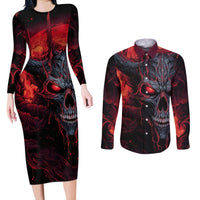 Demon Skull Couples Matching Long Sleeve Bodycon Dress and Long Sleeve Button Shirts You Better Pray I Don't Get Up - Wonder Print Shop