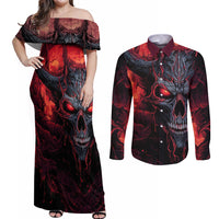 Demon Skull Couples Matching Off Shoulder Maxi Dress and Long Sleeve Button Shirts You Better Pray I Don't Get Up - Wonder Print Shop