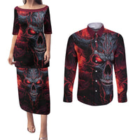 Demon Skull Couples Matching Puletasi Dress and Long Sleeve Button Shirts You Better Pray I Don't Get Up - Wonder Print Shop