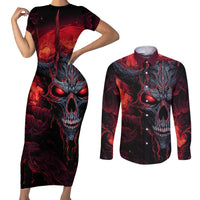 Demon Skull Couples Matching Short Sleeve Bodycon Dress and Long Sleeve Button Shirts You Better Pray I Don't Get Up - Wonder Print Shop