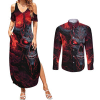 Demon Skull Couples Matching Summer Maxi Dress and Long Sleeve Button Shirts You Better Pray I Don't Get Up - Wonder Print Shop
