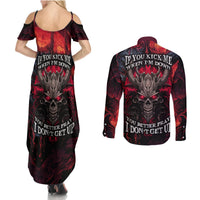 Demon Skull Couples Matching Summer Maxi Dress and Long Sleeve Button Shirts You Better Pray I Don't Get Up - Wonder Print Shop