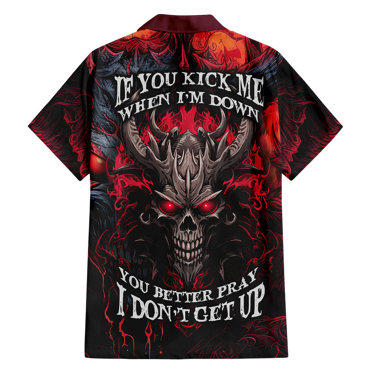 Demon Skull Family Matching Long Sleeve Bodycon Dress and Hawaiian Shirt You Better Pray I Don't Get Up - Wonder Print Shop