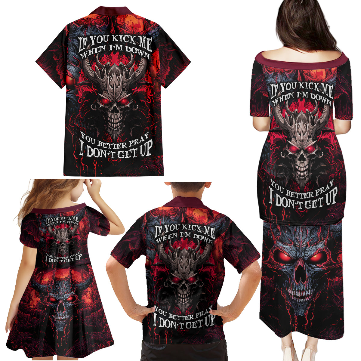 Demon Skull Family Matching Puletasi Dress and Hawaiian Shirt You Better Pray I Don't Get Up - Wonder Print Shop