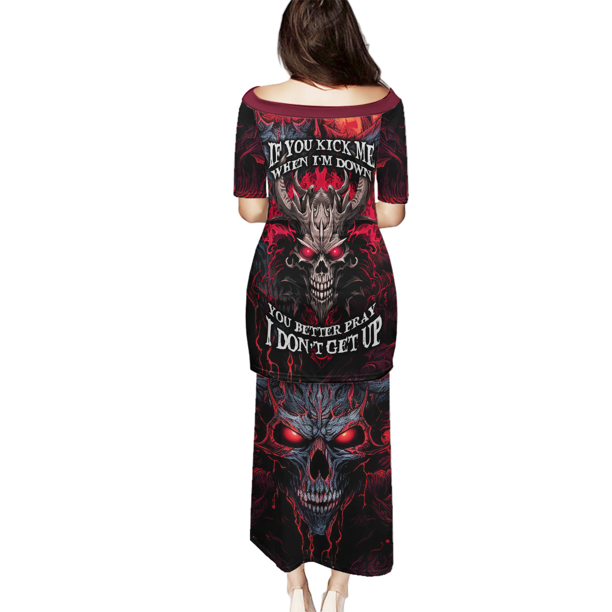 Demon Skull Family Matching Puletasi Dress and Hawaiian Shirt You Better Pray I Don't Get Up - Wonder Print Shop