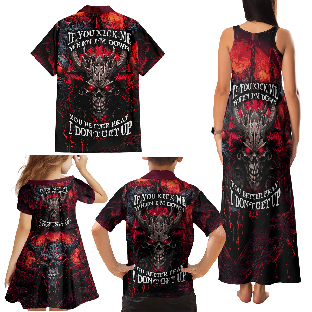 Demon Skull Family Matching Tank Maxi Dress and Hawaiian Shirt You Better Pray I Don't Get Up - Wonder Print Shop