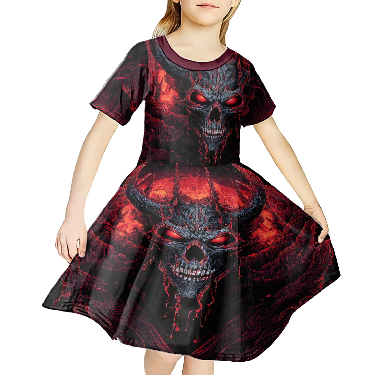 Demon Skull Kid Short Sleeve Dress You Better Pray I Don't Get Up - Wonder Print Shop
