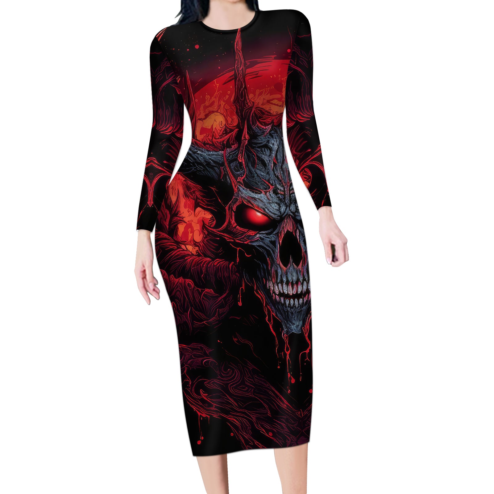 Demon Skull Long Sleeve Bodycon Dress You Better Pray I Don't Get Up - Wonder Print Shop