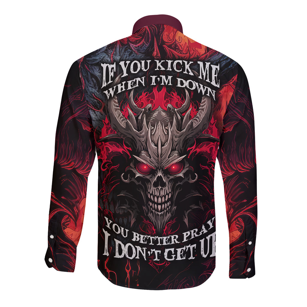 Demon Skull Long Sleeve Button Shirt You Better Pray I Don't Get Up - Wonder Print Shop