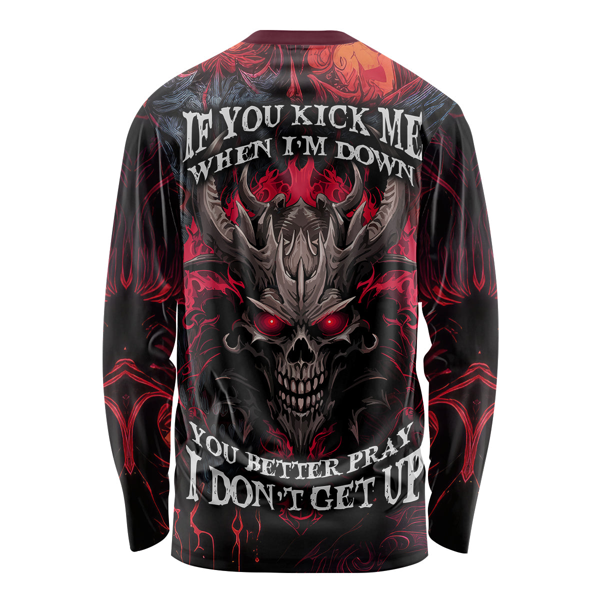 Demon Skull Long Sleeve Shirt You Better Pray I Don't Get Up - Wonder Print Shop