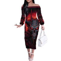 Demon Skull Off The Shoulder Long Sleeve Dress You Better Pray I Don't Get Up - Wonder Print Shop