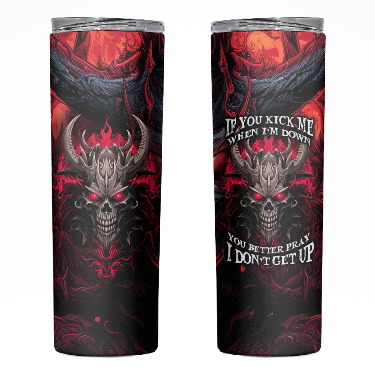 Demon Skull Skinny Tumbler You Better Pray I Don't Get Up - Wonder Print Shop