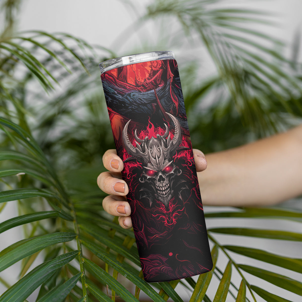 Demon Skull Skinny Tumbler You Better Pray I Don't Get Up - Wonder Print Shop
