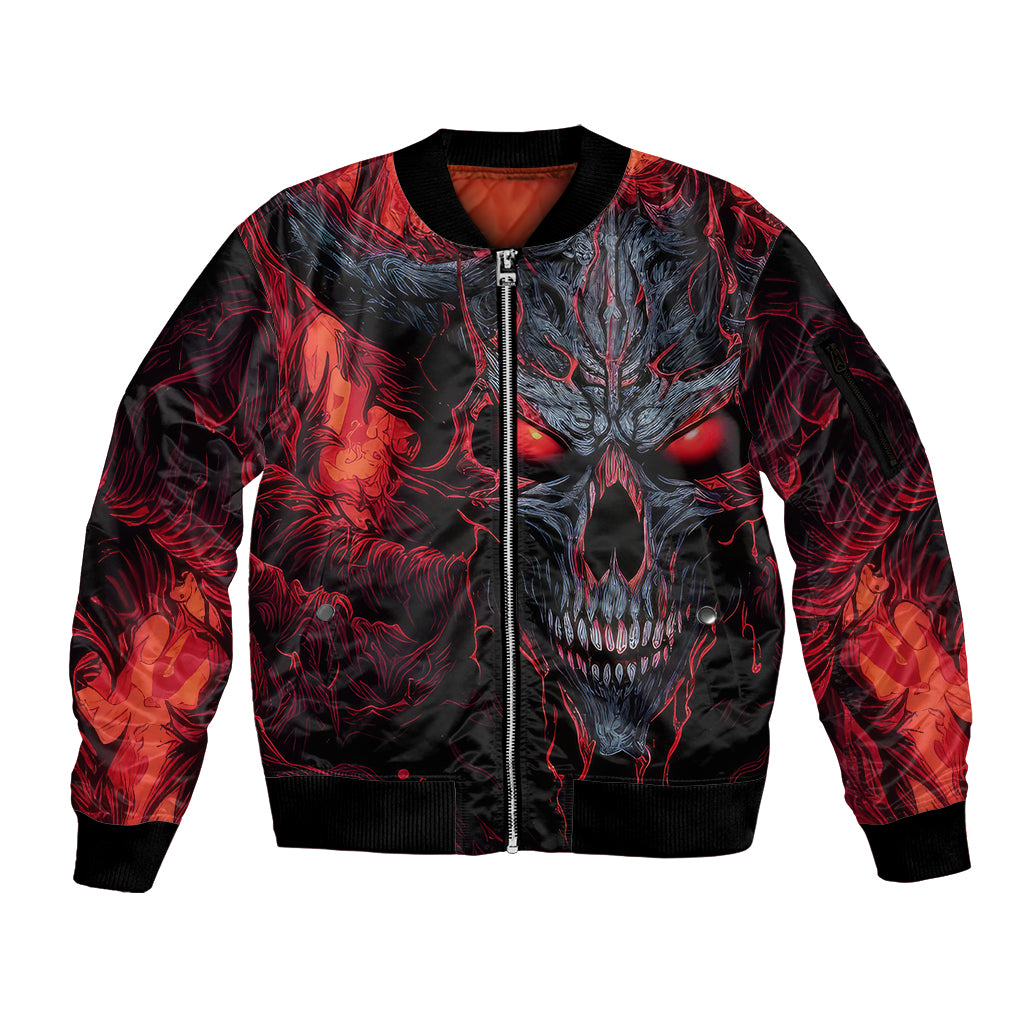 Demon Skull Sleeve Zip Bomber Jacket You Better Pray I Don't Get Up - Wonder Print Shop