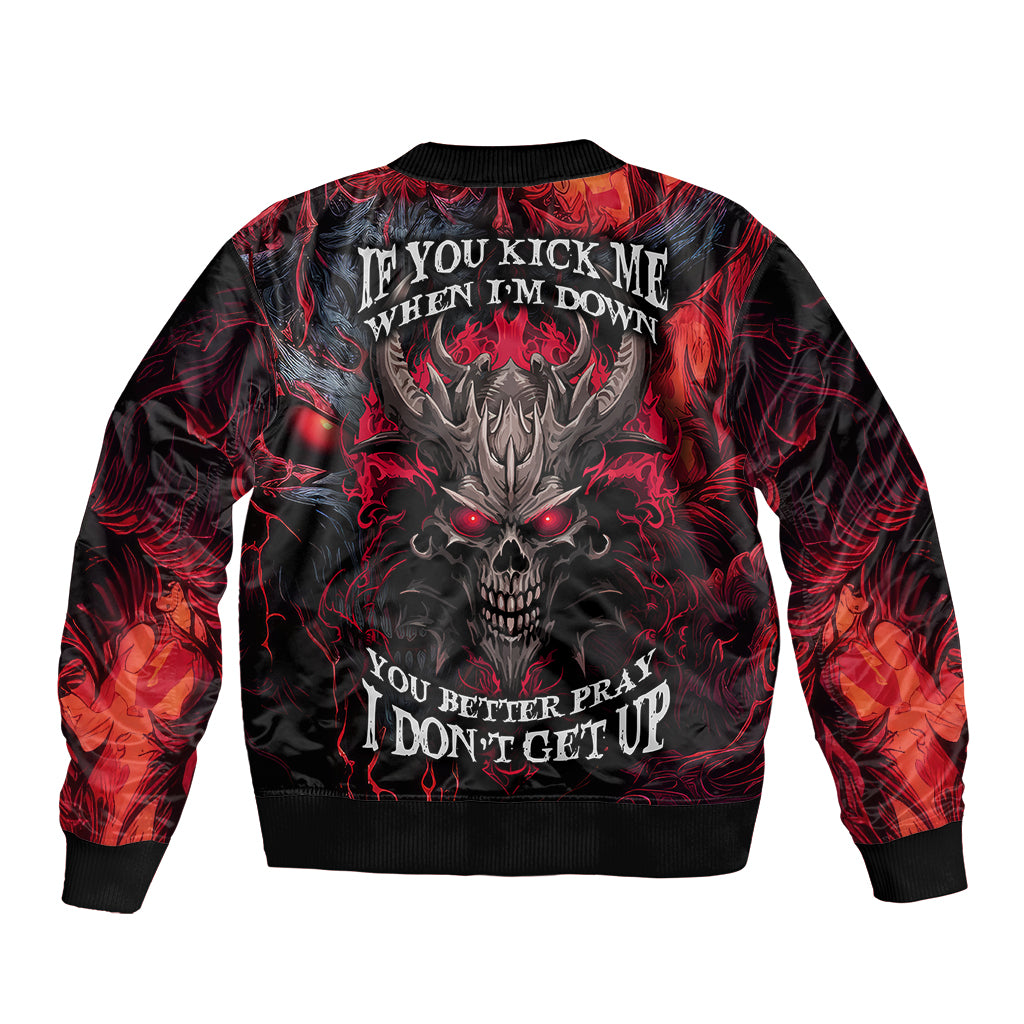 Demon Skull Sleeve Zip Bomber Jacket You Better Pray I Don't Get Up - Wonder Print Shop