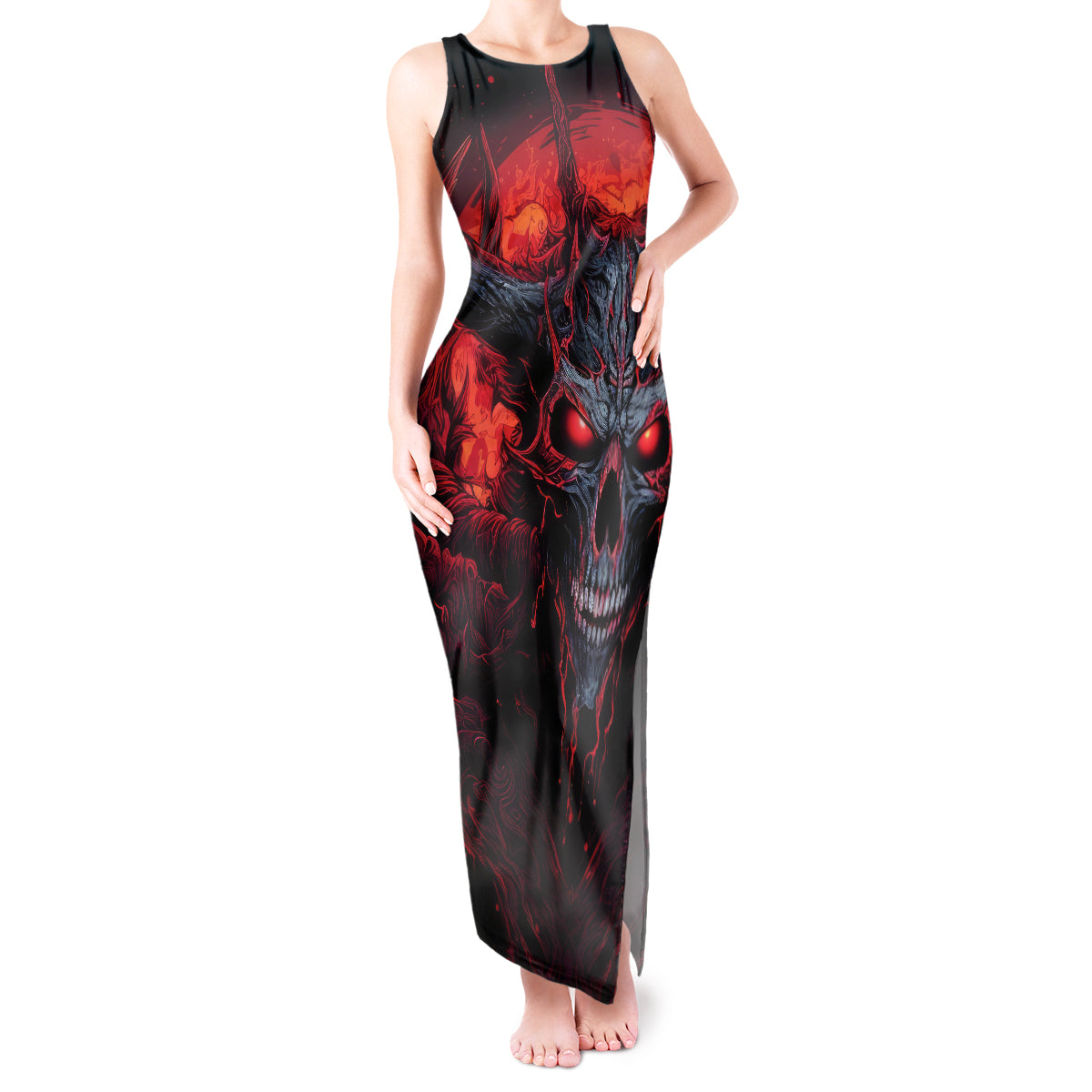 Demon Skull Tank Maxi Dress You Better Pray I Don't Get Up - Wonder Print Shop