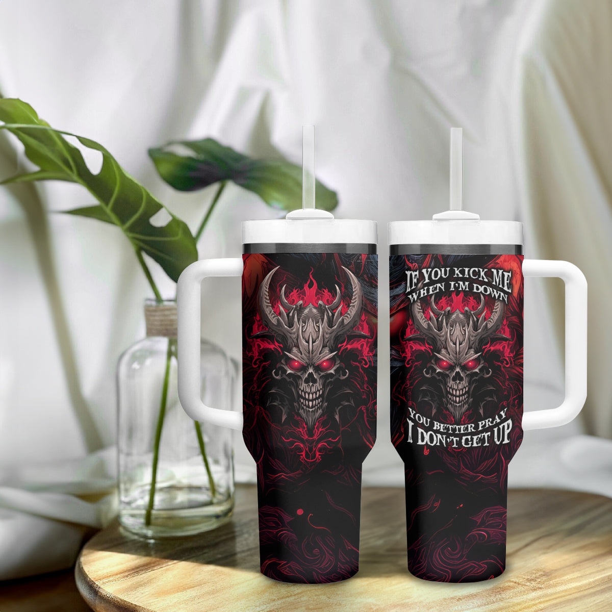 Demon Skull Tumbler With Handle You Better Pray I Don't Get Up - Wonder Print Shop