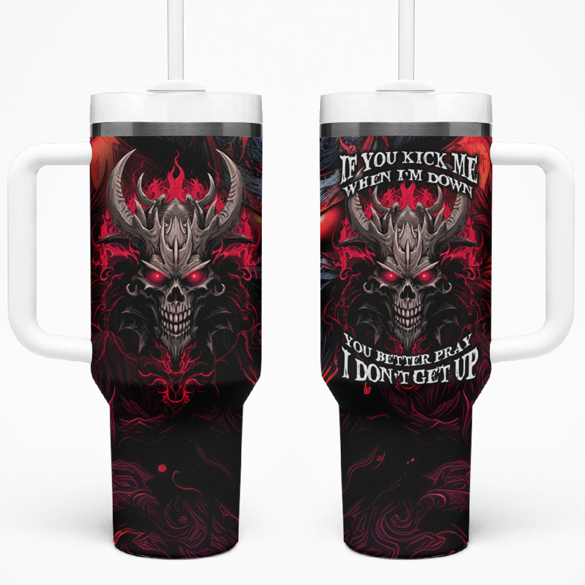 Demon Skull Tumbler With Handle You Better Pray I Don't Get Up - Wonder Print Shop