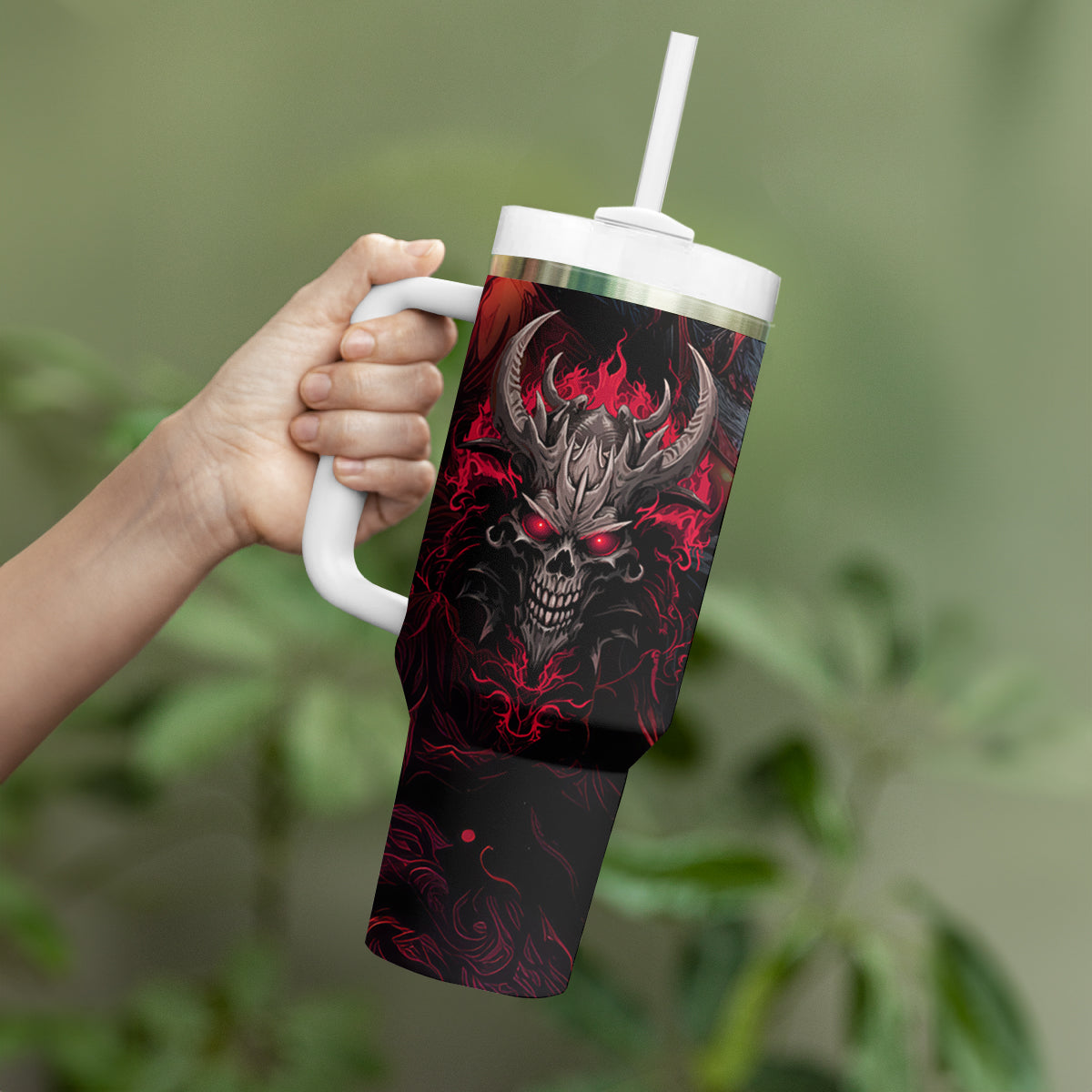 Demon Skull Tumbler With Handle You Better Pray I Don't Get Up - Wonder Print Shop