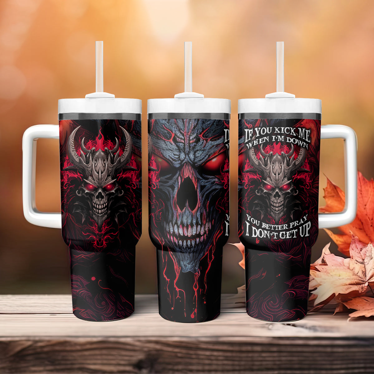 Demon Skull Tumbler With Handle You Better Pray I Don't Get Up - Wonder Print Shop