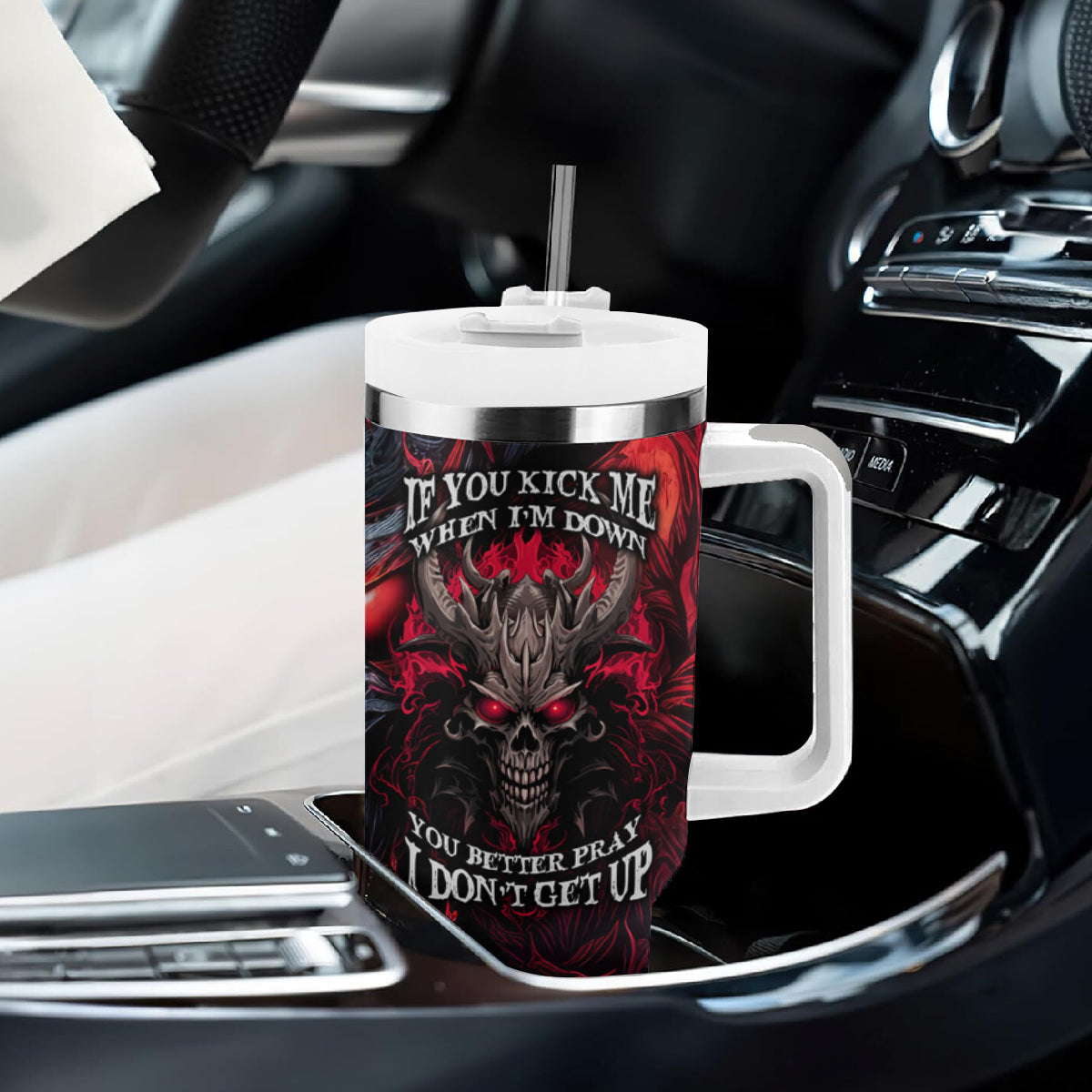 Demon Skull Tumbler With Handle You Better Pray I Don't Get Up - Wonder Print Shop