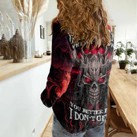 Demon Skull Women Casual Shirt You Better Pray I Don't Get Up - Wonder Print Shop