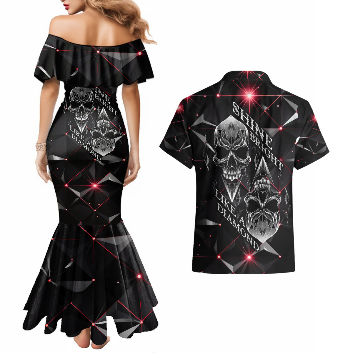 Diamond Skull Couples Matching Mermaid Dress and Hawaiian Shirt Shine Bright Like Diamond - Wonder Print Shop