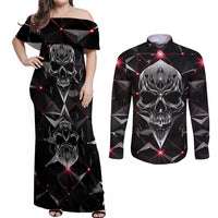 Diamond Skull Couples Matching Off Shoulder Maxi Dress and Long Sleeve Button Shirts Shine Bright Like Diamond - Wonder Print Shop