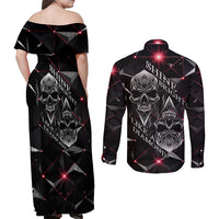 Diamond Skull Couples Matching Off Shoulder Maxi Dress and Long Sleeve Button Shirts Shine Bright Like Diamond - Wonder Print Shop