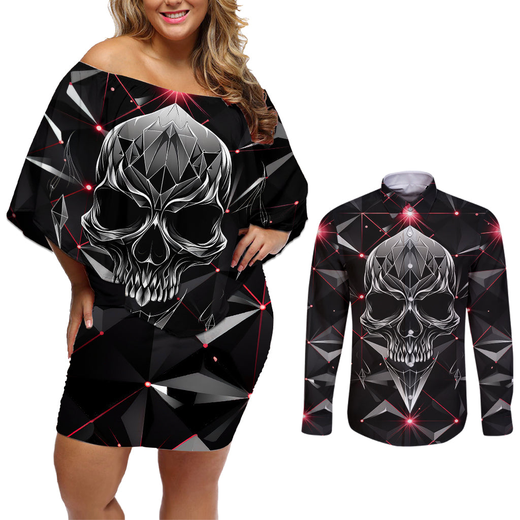 Diamond Skull Couples Matching Off Shoulder Short Dress and Long Sleeve Button Shirts Shine Bright Like Diamond - Wonder Print Shop